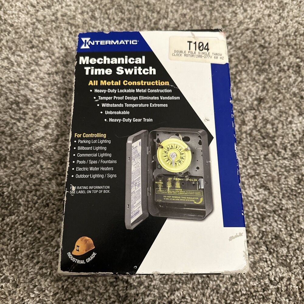 Intermatic T104 24-Hour Mechanical Timer Switch, 208-277V DPST Brand New